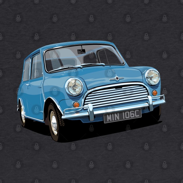 classic mini cooper in blue by candcretro